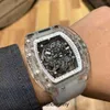 Designer Ri mliles Orologi di lusso Orologi da polso meccanici freddi Fabbrica rm055 Botte di vino per il tempo libero, cassa in cristallo, cinturino in colla bianca, stile 2023