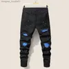 Jeans masculinos 2022 jeans masculinos legal rasgado calças magras estiramento calças jeans tamanho grande hip hop preto azul casual jogging jeans para homens l231129