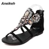 Sandals Rhinestone Luxury Diamond Roma Women Pinch Toe Designer Brand High Quality Buckle Strap Female Flat Sandals Size 35-40 230316