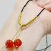 Pendant Necklaces Red Bean Handwoven Bracelet Collar Chain 2023 Summer Lucky Beads Cherry Acacia Necklace For Women Jewelry Gifts