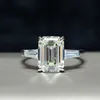 Wong chuva 925 prata esterlina esmeralda corte criado moissanite pedra preciosa casamento noivado diamantes anel jóias finas todo q121228p