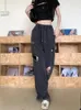 Women's Pants Harajuku Vintage Pantalones Solid Color Hole High Waist Draw String Wide Leg Trousers Spring Casual Loose Design Women