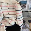 Maglia da donna T-shirt YuooMuoo Chic Fashion Strisce colorate Cardigan lavorato a maglia Donna Autunno Vintage Y2K Bottoni rosa Oneck Maglione a maniche lunghe Cappotti 231129