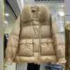 Women Down Parkas Winter Woman Real Fox Fur 90% biała kurtka kaczka krótka puffer płaszcza żeńska vintage norek patchwork parka 231129