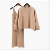 Dwuczęściowa sukienka luźna zestaw swetrów moda damska dwupoziomowa spódnica 2023 wiosna i jesień solidny kolor pullover 231129