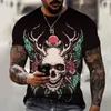 Męskie koszule spersonalizowane drukowanie wzór czaszki 3D okrągła szyja T-shirt swobodny sposób oddychający street street modny trend luźna koszula