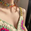 Party Favor Arrival Ethnic Colorful Embroidery Pom Choker Necklaces For Girls Chic Personalized Gypsy Pompoms Ball Short Necklace