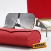 Gafas de sol de diseñador de lujo para mujer, gafas de sol con letras Carti, hombres, moda para hombre, al aire libre, atemporales, estilo clásico, gafas, retro, unisex, estuche de cuero rojo con logotipo dorado