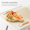 Copos pratos utensílios de dinossauros de dinossauros para alimentação de bebês placas de jantar recém -nascidas pratos de bambu itens bebe tableware para coisas acessórios para crianças armazenamento de alimentos Novo P230314