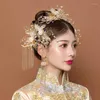 Hair Clips Vintage Chinese Xiuhe Accessorie For Women Wedding Bridal Pearl Crystal Headband Headpiece Bride Leaves