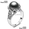 Cluster Rings Dreamcarnival1989 Brand Grey Big Synthetic Pearl With White Cubic Zirconia Flower Bague Luxury Party For Women Wa11564 Dhuyb