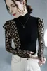 Stage Draag Latin Dance Tops Dames Ballroomkleding Leopard Hoge kraag Bodysuit Volwassen lange mouwen oefenen shirts DNV17083