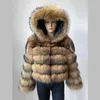 Frauen Pelz Faux Frau Winter Echt Mantel Natürliche Waschbär Silber Mit Kapuze Warme Jacke der Mäntel Jacke 231128