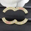 Womens Gold-plated Inlay Crystal Jewelry Designer Brand Letter Charm Pin Marry Wedding Party Gift Accessorie