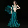 Stage Wear Professional Egyptian Belly Dance Costume Set Oriental Outfit Group Competition Popsong Long Maxi Kjol Satin