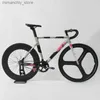 Bici da pista a scatto fisso Bici da pista Sing Speed Fixie Bicyc 700C Telaio in alluminio Forcella in carbonio con guarnitura 48T 3 raggi Set di ruote 40/70 / 90MM Q231129