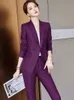 Calças femininas de duas peças Mulheres Formal 2 peças Blazer Set Elegante Preto Verde Roxo Azul Manga Longa Blazer Pant Terno Senhoras Moda Negócios Trabalho Desgaste 231129