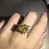 Pierścionki ślubne Israbbit 9K 14K 18K Złota Księżniczka Cut 6ct VVS Laborn Fancy Yellow Sapphire Faseted Luksusowy Krople Biżuterii 231128