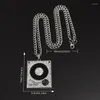 Pendentif Colliers À la mode et créatif incrusté de zircon blanc Musique Gramophone Vinyl Record Collier Hip-Hop Rock Cadeau pour hommes femmes