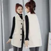 Parkas 대형 6xL 라소가 가짜 플라워스 조끼 스프링 미드 길이 코트 Gilet Women Sleeveless Jacket 캐주얼 웨이스트 코트 느슨한 Casaco Teddy New