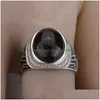 Cluster Rings 925 Sterling Sier Men Finger Ring With Dark Brown Agate Stone Punk Big Onxy Clear Cz Fine Wedding Jewelry Drop Delivery Dhh9N