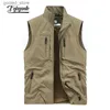 Men's Vests FOJAGANTO New Men's Leisure Vest Solid Color Tooling Style Waistcoat Thin Fishing Hiking Multi-Pocket Casual Loose Vest for Men Q231129