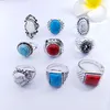 Pierścienie zespołu moda 30 sztuk/partia turkusowa biżuteria duża wielkość kryształowy antyki Sier Natural Stone Pierścień kobiet