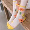 Frauen Socken Blume Stickerei Kristall Silk Sommer Ultra-dünn transparenter Netzfischnetz Spitze Harajuku Retro Crew