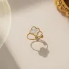 Anel de trevo clássico diamante borboleta anel de casamento de mulher homem amor anel ouro prateado cromo coração anel dia dos namorados mães