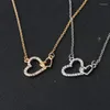 Pendant Necklaces Romantic Gold Silver Colors Crystal Double Heart Link Together Necklace Sweetheart Love Dainty Wedding Gifts For Her Him