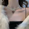 Anhänger Halsketten Vintage Romantische Choker Weave Perlen Rot Liebesherz Kurzkettige Strass Edelstahl Halskette Für Frauen Party