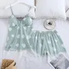 Women's Sleepwear Summer Female Pajamas Set Nightwear Lingerie Women Lace Pijamas Suit Sexy Strap Top&shorts Silky Satin Home Colthes