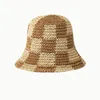 Cappelli a tesa larga Cappello di paglia giapponese Cappello da donna estivo da pescatore a scacchiera Cappellino da sole pieghevole casual da spiaggia Cappellini Zomer