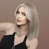 Synthetic Wigs Light Gold Beige Highlight Dyed Short Straight Hair Hand Woven Small t Lace Wig Bob Lace Front Wigs