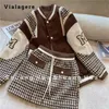 Tweedelige Jurk 2023 Herfst Winter Sportieve Stijl 2 Set Vrouwen Lange Mouw Patchwork Jas Trekkoord Rok Vintage 231129