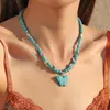 Collana con collare con ciondolo a forma di farfalla in pietra turchese vintage, stile bohémien, collane girocollo con collane gioielli femminili