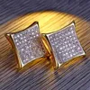 Mens Kite 130 Stones CZ Gold Bling Bling fyrkantiga örhängen Anpassade Micro Pave Earrings Hip Hop Stud Earring Hip Hop Jewelry304h