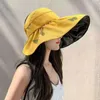 ワイドブリム帽子夏の女性バケツハットUV保護バタフライサンソフト折りたたみ式屋外ビーチ空のトップキャップ