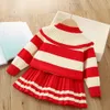 Clothing Sets Girls' Knitted Dress Winter Sweater Christmas Party Long Sleeve Knitted Children's Wear Baby Year's Clothing 0-6 Years O 231129