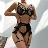 Sexy set MIRABELLE Sensuele lingerie uitgesneden bh vrouw 4 stuks erotische korte sets kanten ondergoed kousenbanden exotische kostuums 231129