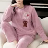 Womens sleepwear outono e inverno quente flanela pijama conjunto grosso coral veludo manga comprida pijamas dos desenhos animados fino 231129