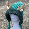 Berretti Cappello a cuffia lavorato a maglia con corna di Natale Donna Autunno e inverno Protezione per le orecchie calda Cravatta con cuciture in lana di agnello Paraorecchie antivento