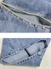 Damesjeans TWOTWINSTYLE Geborduurde flares voor dames Hoge taille Patchwork Knop Uithollen Zomer Wijde pijpen Broek Vrouwelijke mode 231129