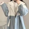 Kvinnors jackor kvinnor blå våren dagligen koreansk stil lapptäcke avslappnad grundläggande preppy all-match student flicka kawaii solstolt