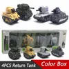 Diecast Model 4pcs Alaşım Zırhlı Tank Araba Modeli Çocuklar S q Versiyon Ribaund Oyuncak Hediyesi 231128