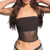 T-shirts femme Scriardv femmes été élastique maille Bandeau décontracté couleur unie hors épaule sans manches haut court Club Streetwear