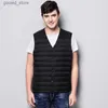 Men's Vests New Man Ultra Light Down Vest Spring Autumn Sleeveless V-Neck Vest Male Casual Winter Collarless Waistcoat Q231129