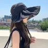 ワイドブリム帽子夏の女性バケツハットUV保護バタフライサンソフト折りたたみ式屋外ビーチ空のトップキャップ