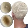 Afro-Wellen-Toupet, indisches reines Echthaar, Ersatz, 6 mm Wurzel, Afro-Welle, Platinblond, 60#, Vollspitze-Toupet für schwarze Männer