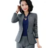 Damenanzüge, grau, professionelle Business-Jacke für Damen, Arbeitskleidung, Bürodame, eleganter weiblicher Blazer, Mantel, Oberteil